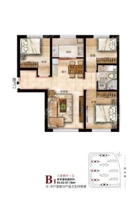 鲁商·悦未来b1户型 3室2厅1卫1厨